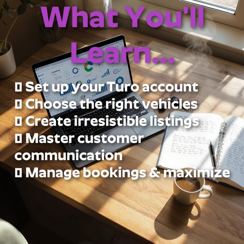 Turo Car Rental Business Course | Start & Grow Your Car Rental Side Hustle | Turo Mastery eCourse Download